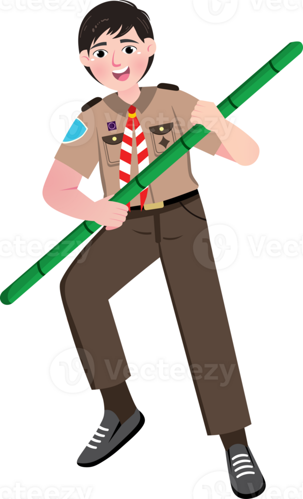 Scout Boy Holding Bamboo Stick During Activity png