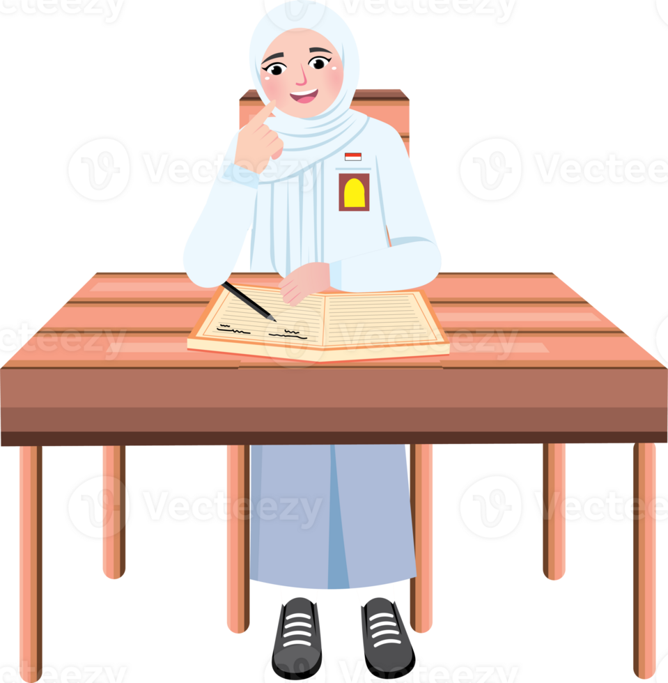 Senior High School Student Girl in Hijab, Thinking and Focused png