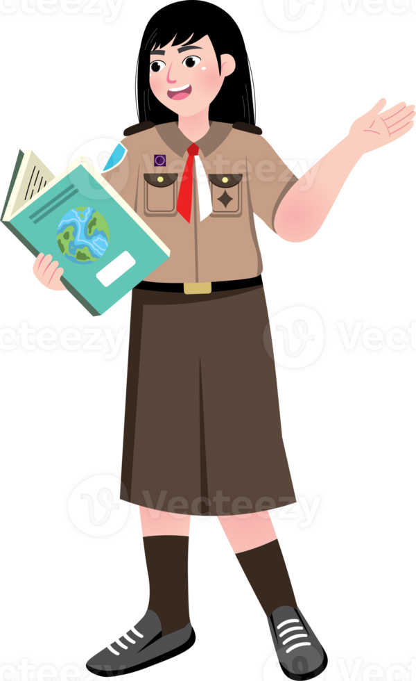 Confident Scout Girl Explaining a Lesson to Classmates png