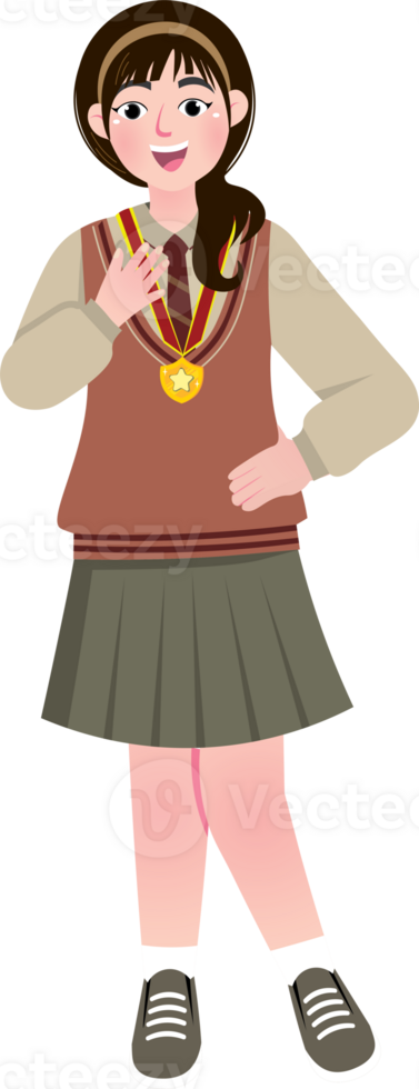 Cute Korean Student Girl Posing Cheerfully in School Attire png