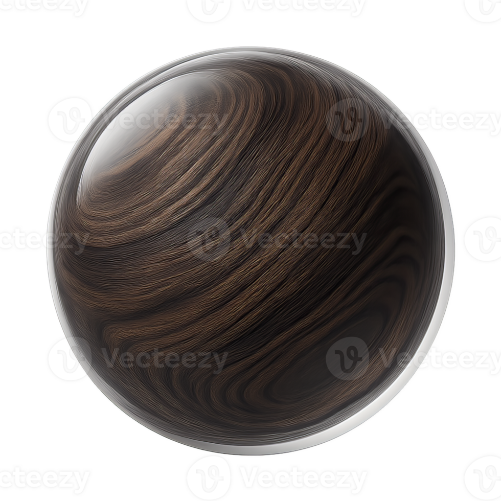 Glossy Sphere with Dark Wood Grain Texture png