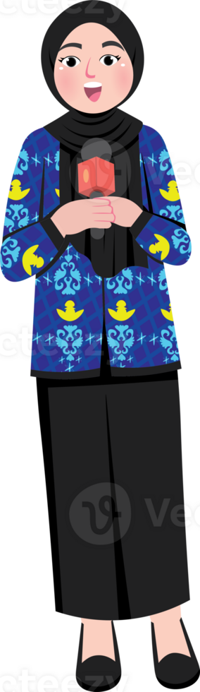 Hijab Teacher in Formal Uniform Speaking into Microphone png