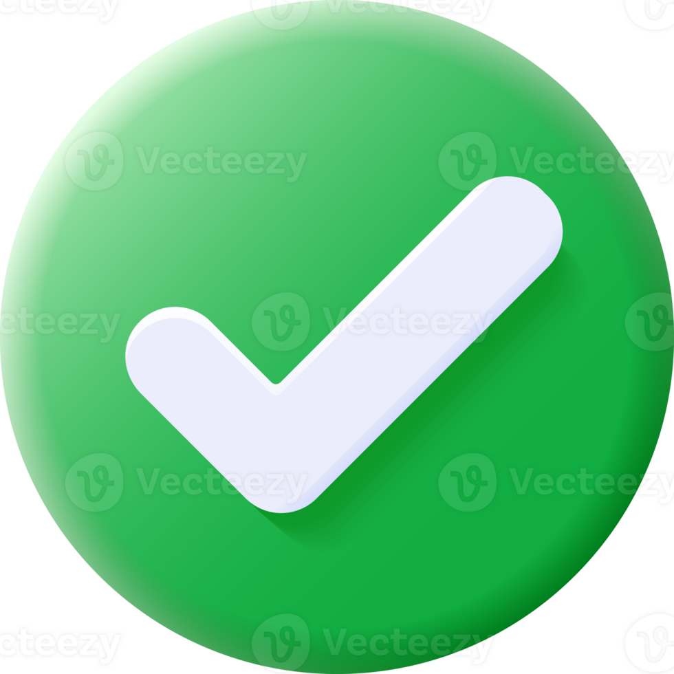 Green check mark 3D icon symbol isolated transparent clipart png