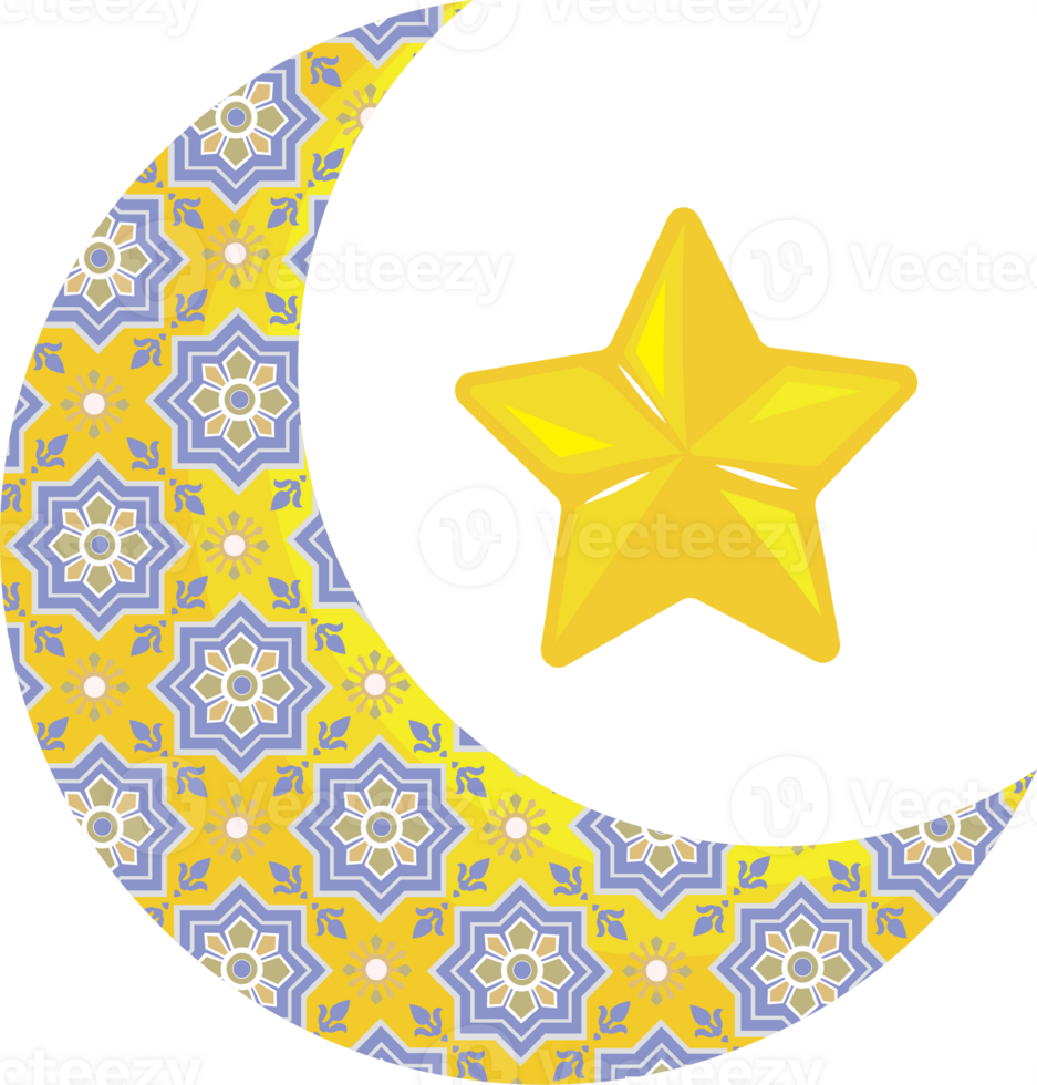 Islamic Crescent Moon and Star with Elegant Moroccan Pattern png