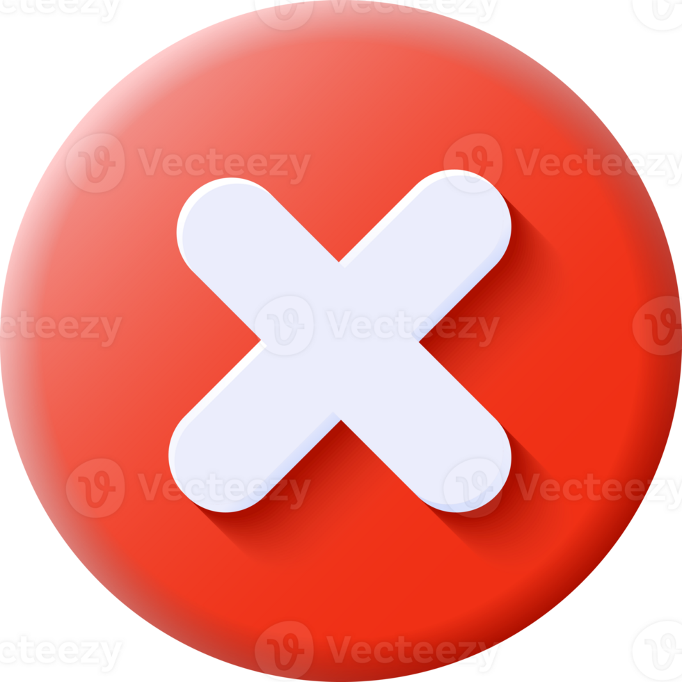 Red croos x mark 3D icon symbol isolated transparent clipart png