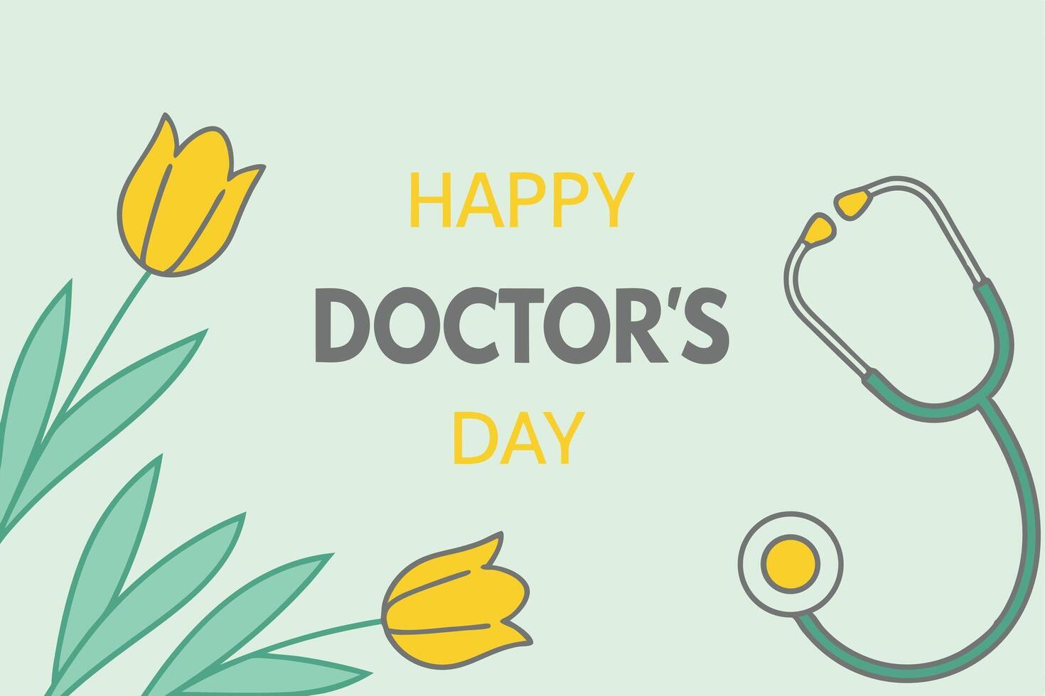 Happy doctors day greeting card with stethoscope and flowers vector