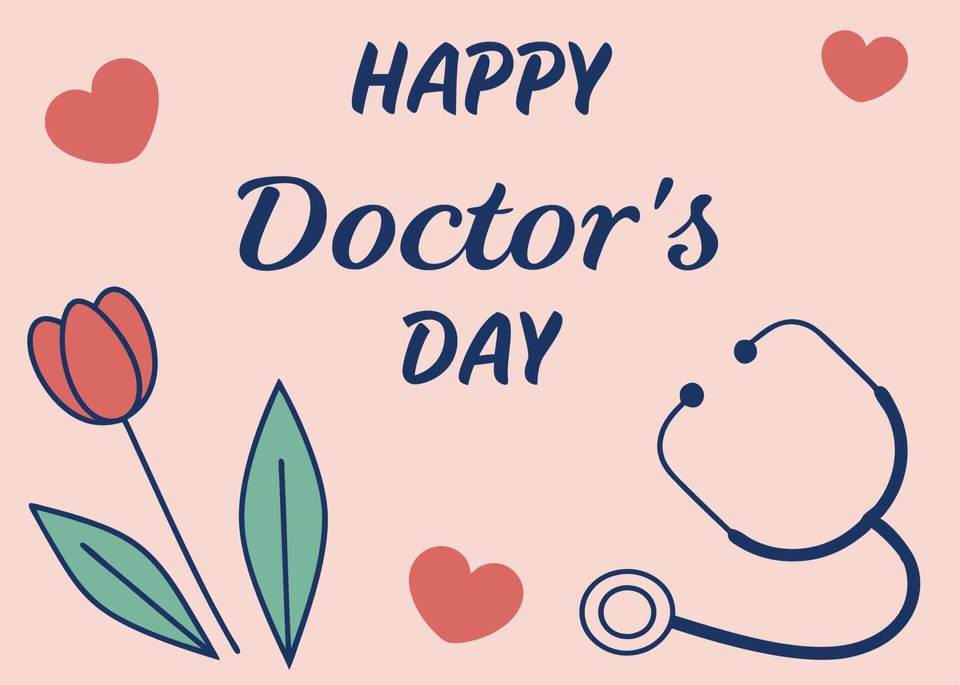 Happy doctors day with stethoscope and floral elements vector