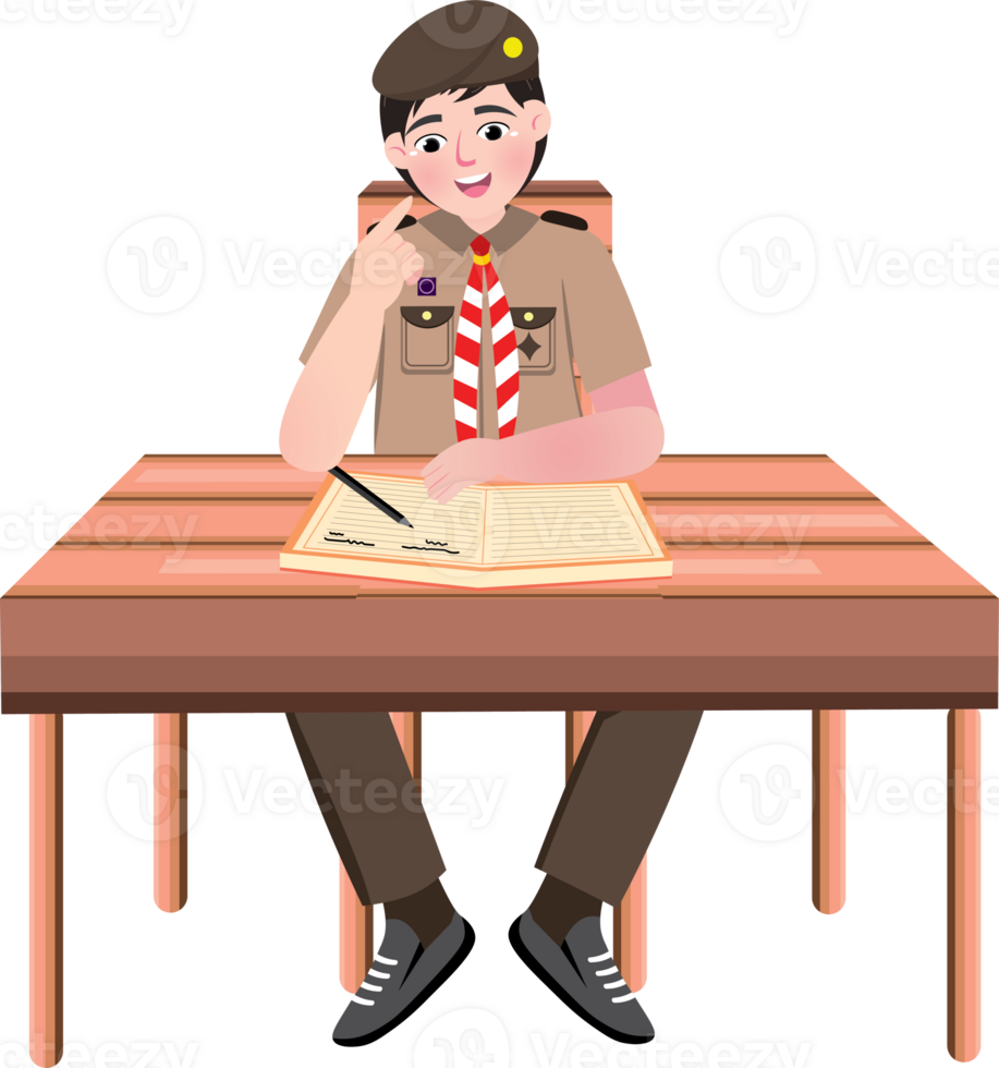Scout Boy Thinking at Desk During Class Time png