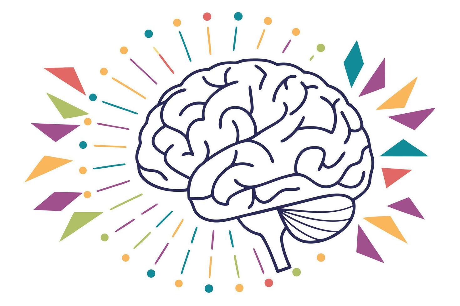 Brain Illustration with Colorful Geometric Shapes vector