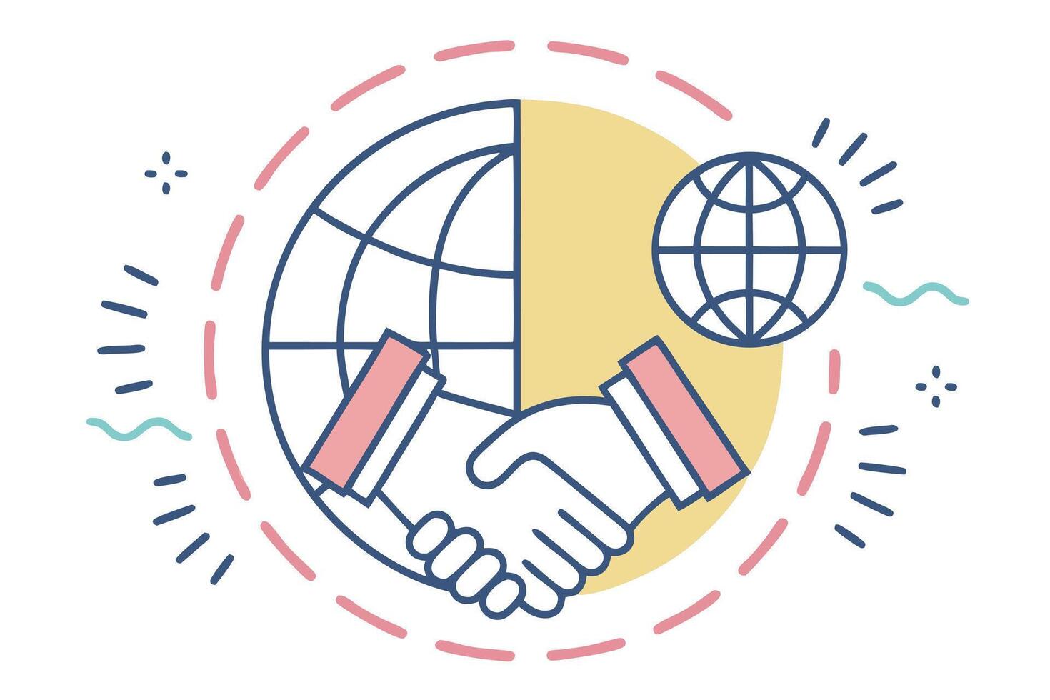 Handshake Globe Icon with Friendship Elements international vector
