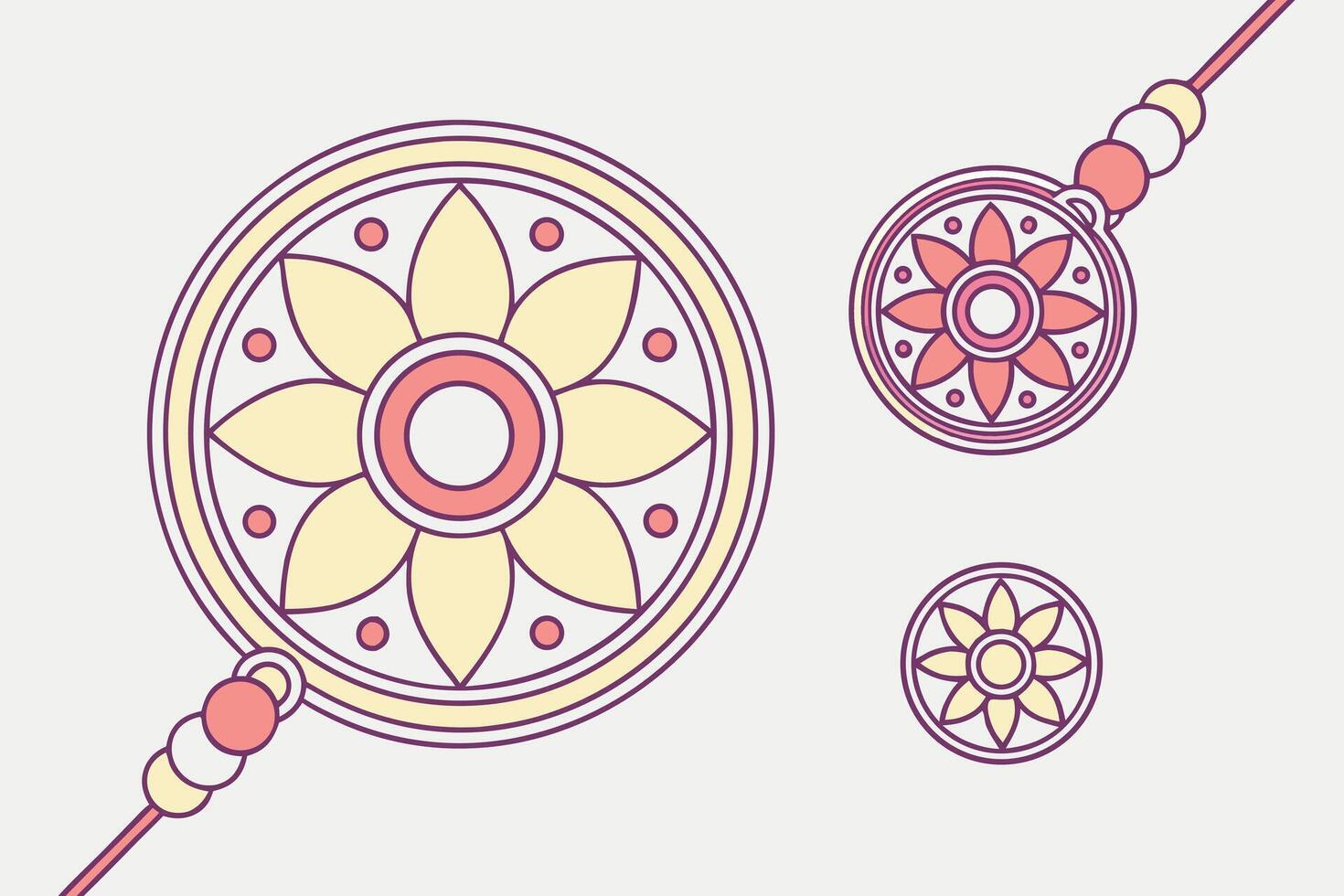 Raksha Bandhan Icon Set with Floral Designs in Pastel Colors vector