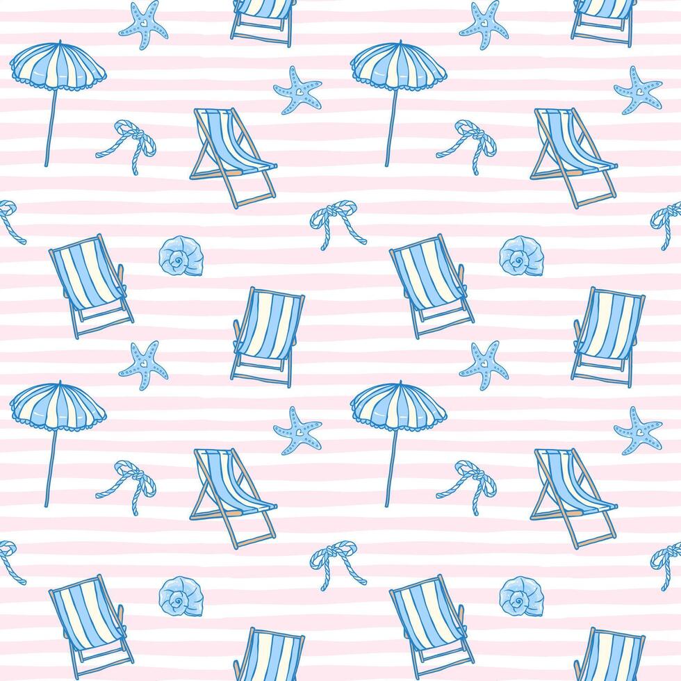 Beach chairs and umbrellas illustration vector