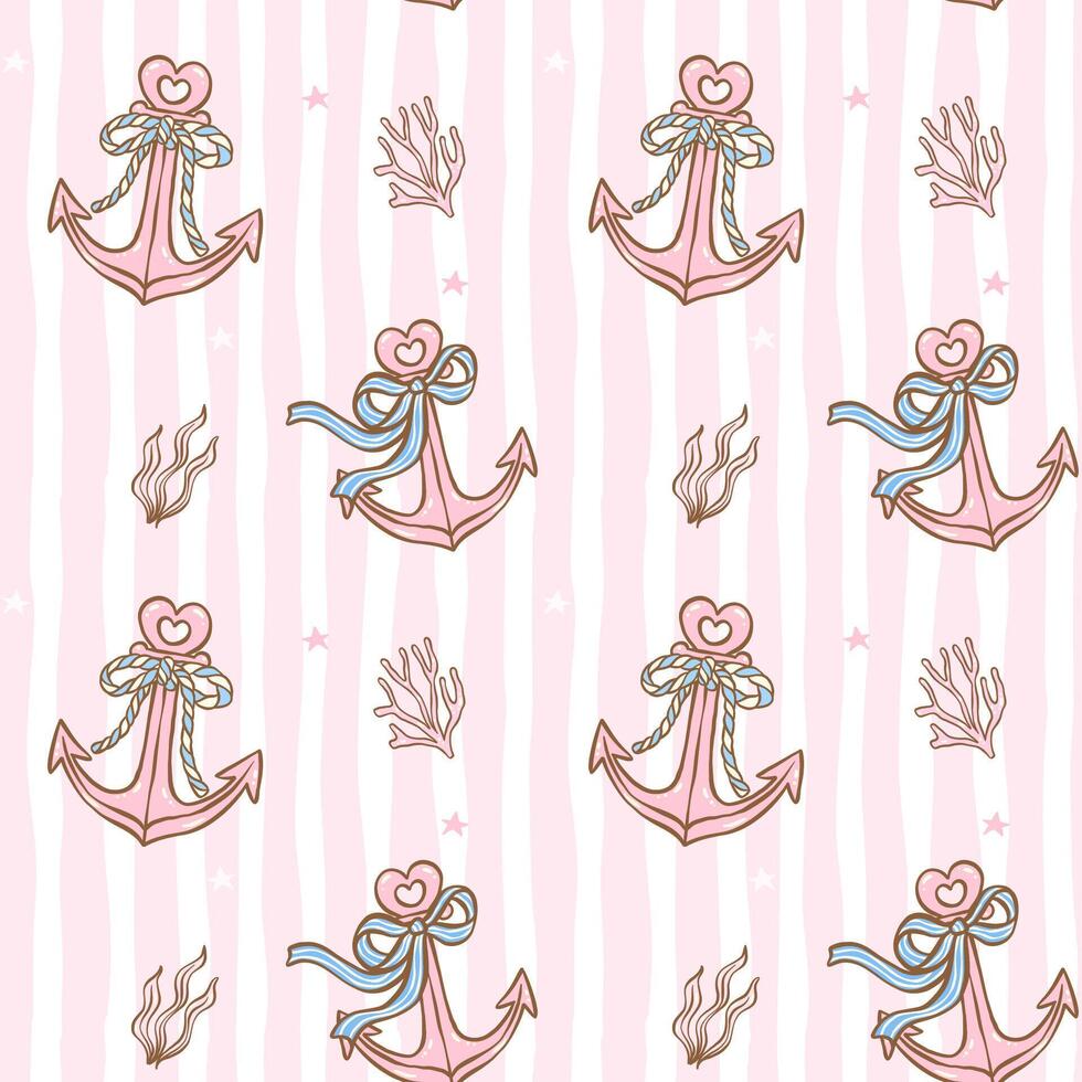 Cute anchor and coral pattern vector