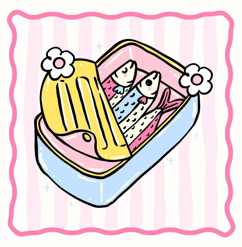 Sardines in a colorful tin can vector