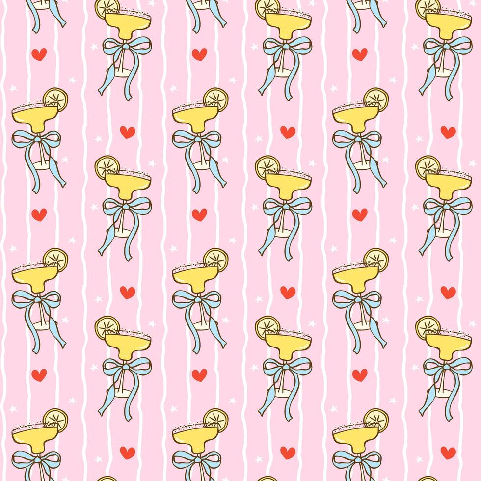 Margarita pattern with hearts and bows vector