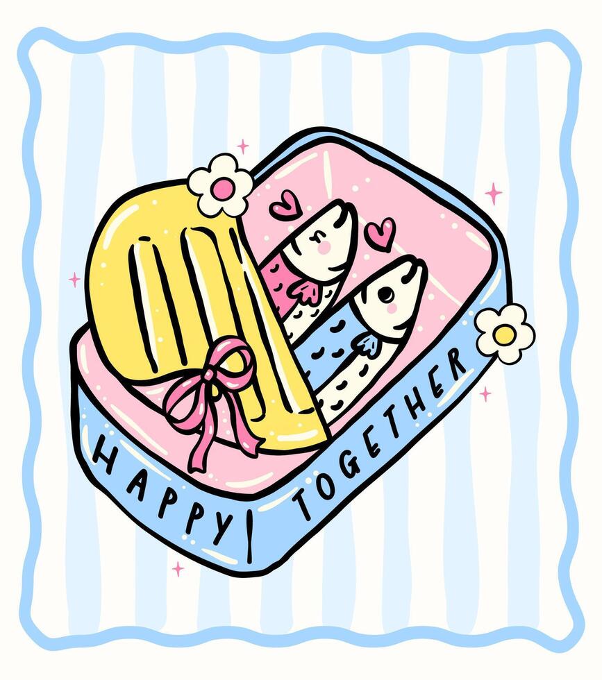 Two cute fish in a can vector