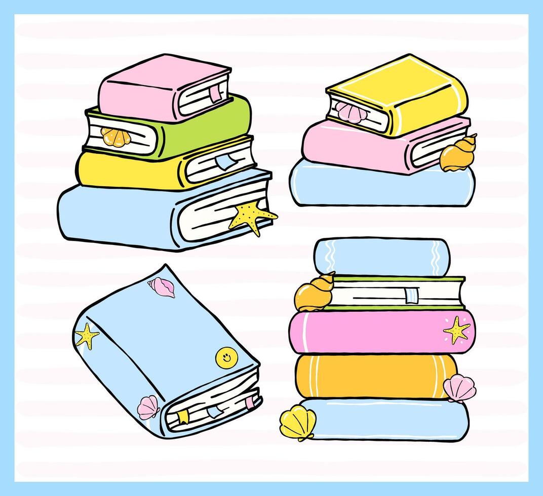 Stacked colorful illustrated books vector