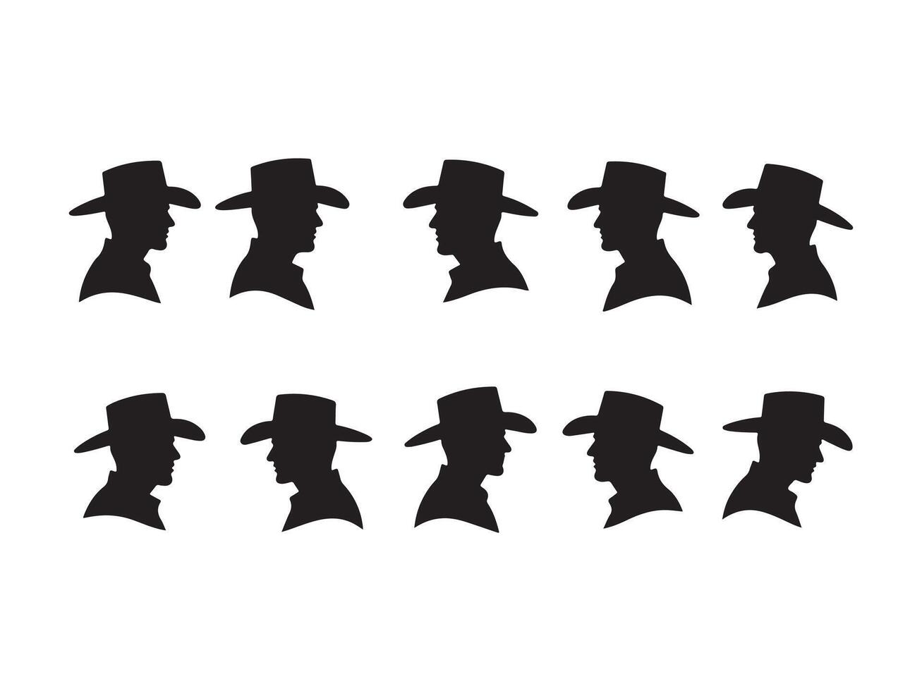 Silhouetted cowboy faces representing strength and western spirit isolated on white background vector