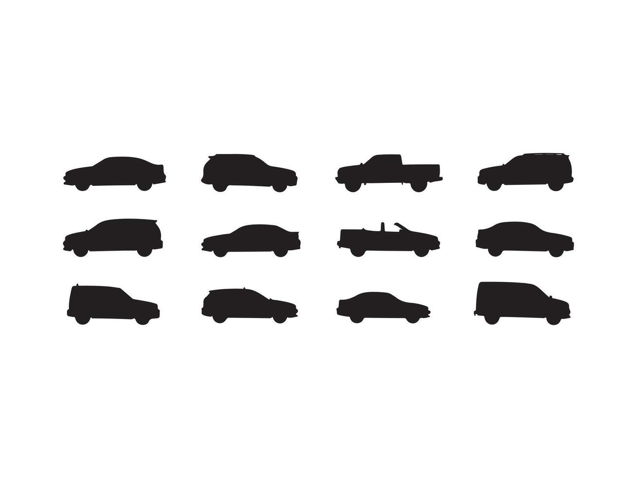 Silhouetted cars of various types against a white background perfect for transportation concepts vector