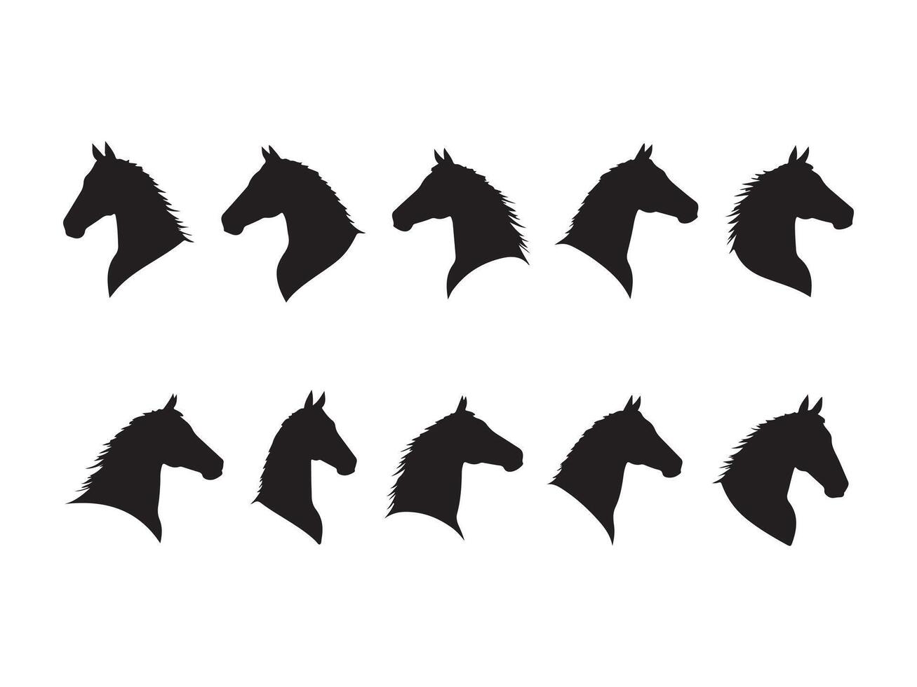 Silhouette design collection of ten elegant horse head silhouettes in black and white vector