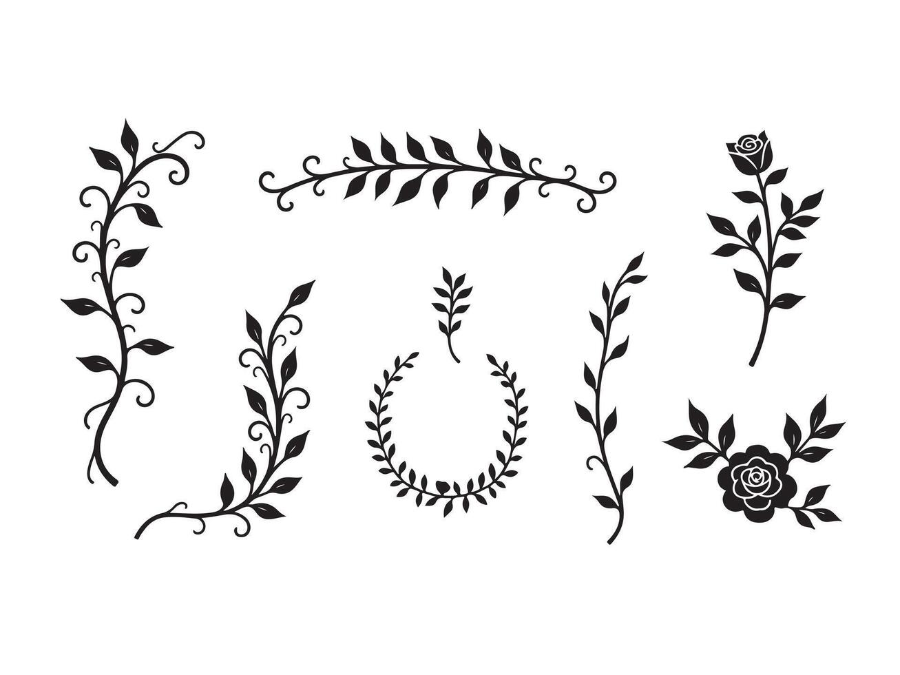 Elegant black and white floral design elements for creative decorations and wedding invitations vector