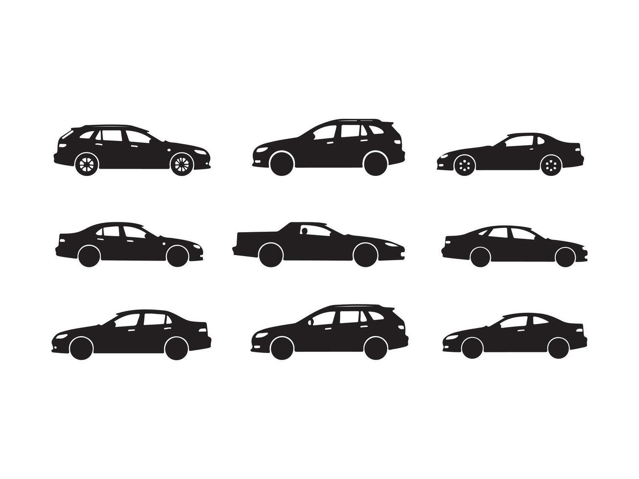 Collection of black car silhouettes representing various automobile body styles and designs vector