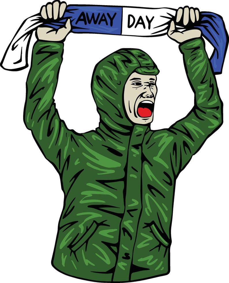 Fan celebrating with scarf at away day vector