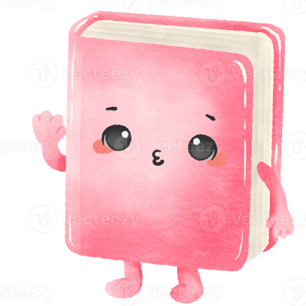 Cute Kawaii a pink book with smiling face Watercolor back to School Art Supplies Illustration for Kids and Crafts png