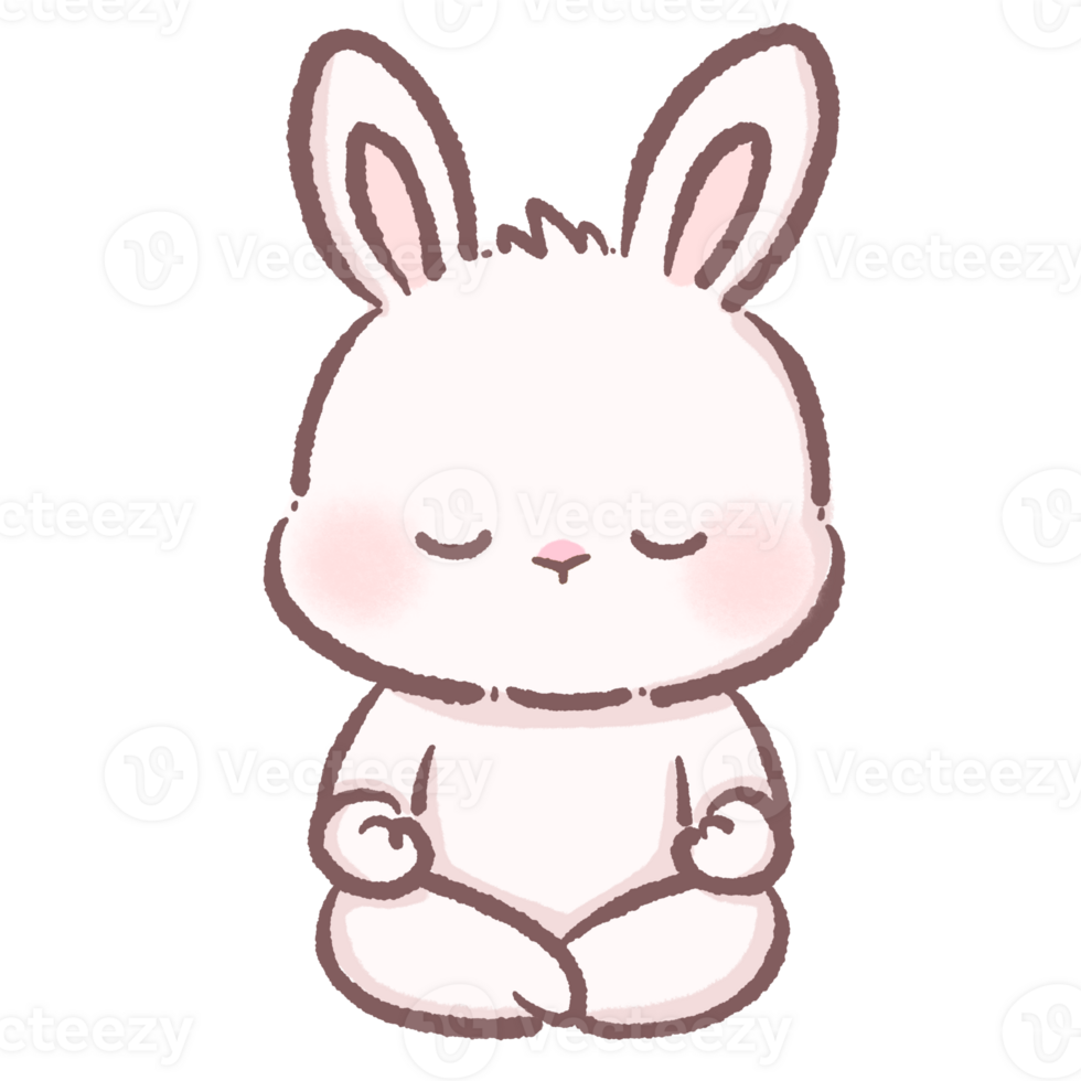 Adorable Cartoon Bunny Meditating in Lotus Pose Calm and Peaceful Kawaii Rabbit Illustration for Mindfulness Yoga Wellness Relaxation Spiritual and Zen Themes Perfect for Cute Designs and Concepts png