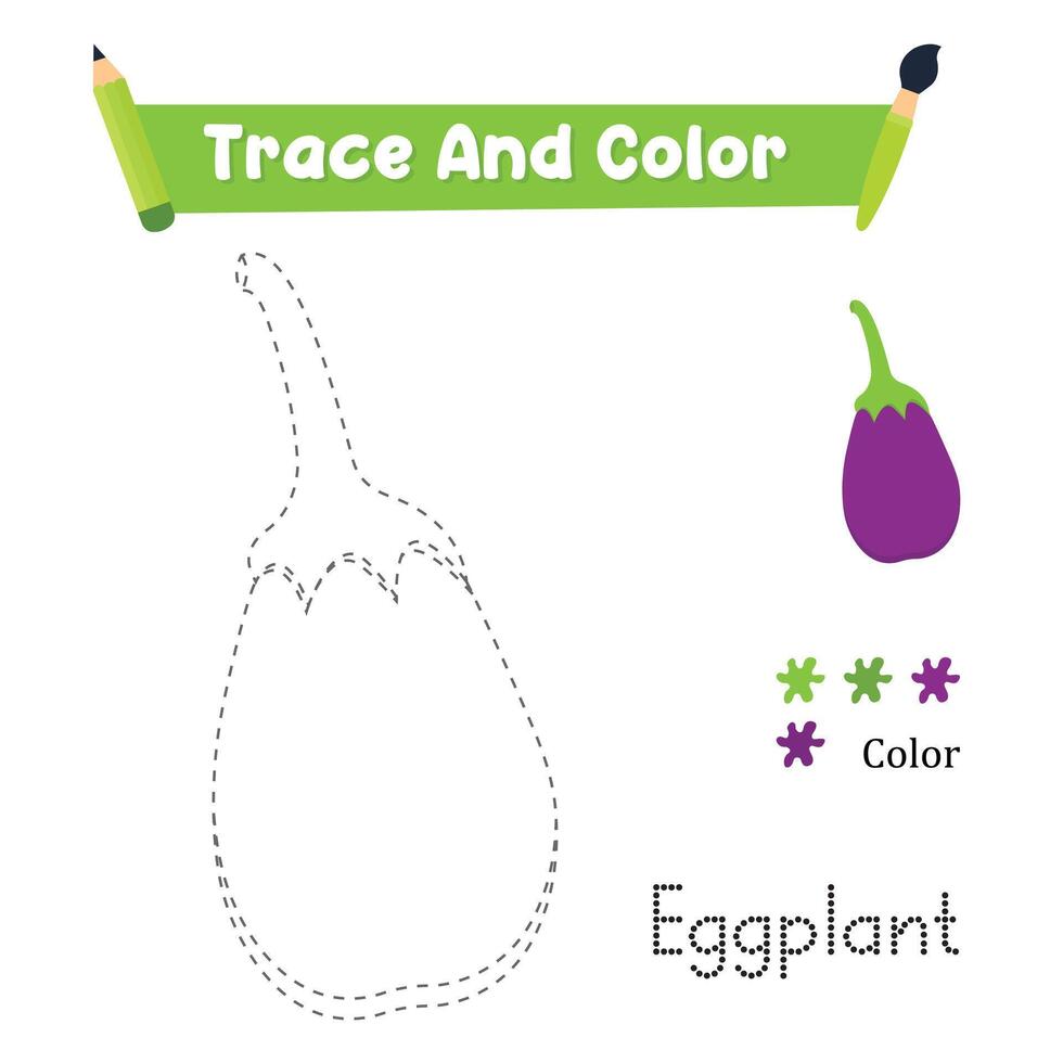 Eggplant tracing and coloring page vector