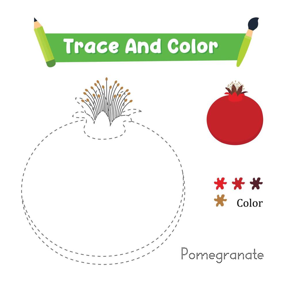 Handwriting Practice. Trace And Color The Pomegranate Food Which Is Perfect. Illustration vector