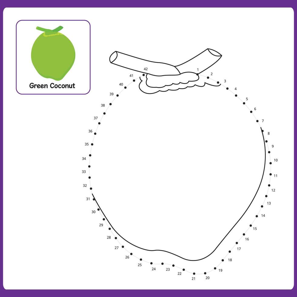 Connect The Dots Green Coconut Food. Dot To Dot Educational Game. Illustration vector