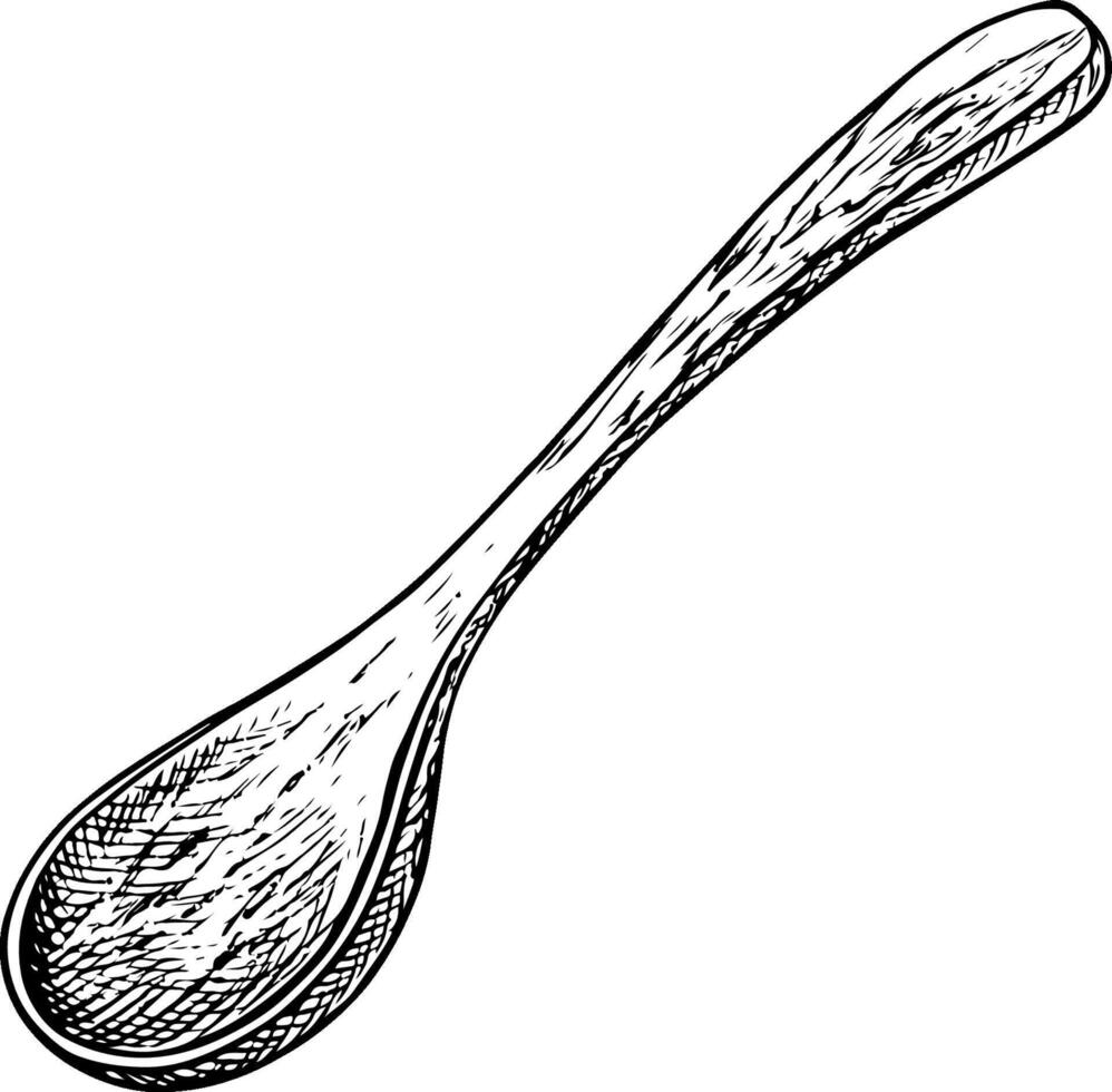 Wooden spoon. Black and white illustration, graphics. Design element for menus, recipes, and cookbooks. For banners, flyers, packaging, labels, and more. vector