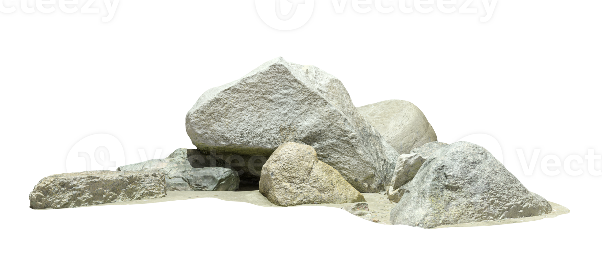 Isolated rock beaches composition on transparent backgrounds 3d illustrations png