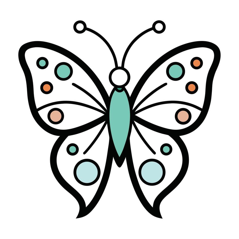 Stylized butterfly with pastel dots and black outline insect illustration vector
