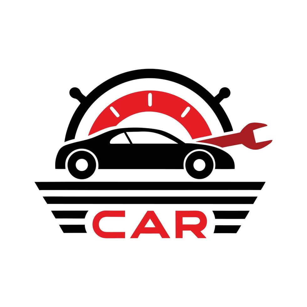 Dynamic car service logo with speedometer and wrench vector