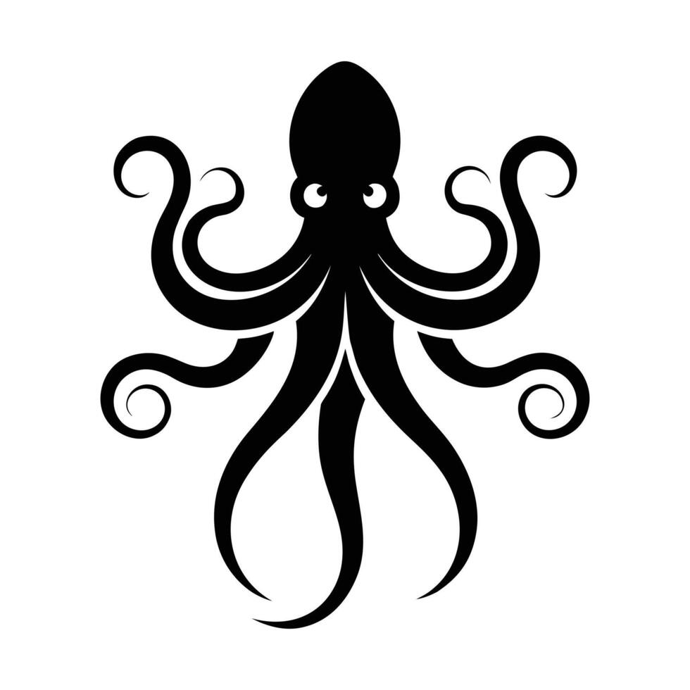 Black octopus with swirling tentacles and large eyes cephalopod marine life vector