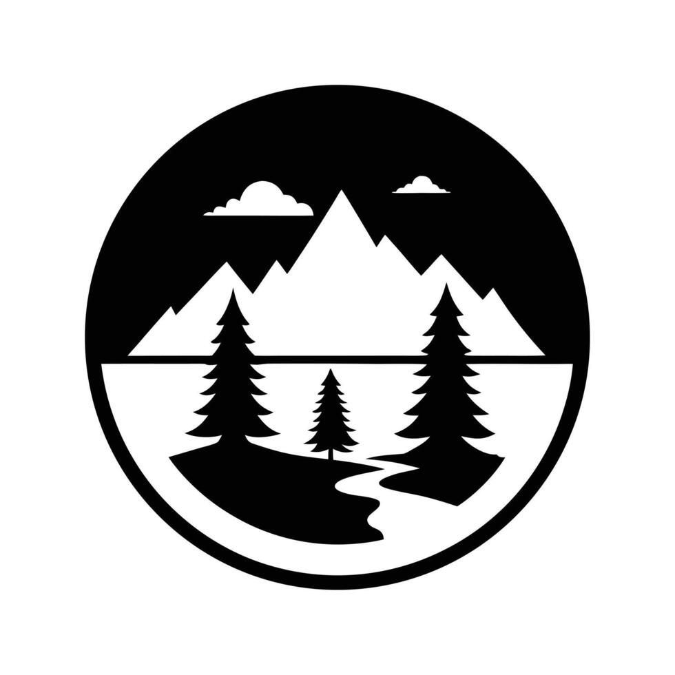 Majestic mountain landscape with pine trees and winding river nature vector