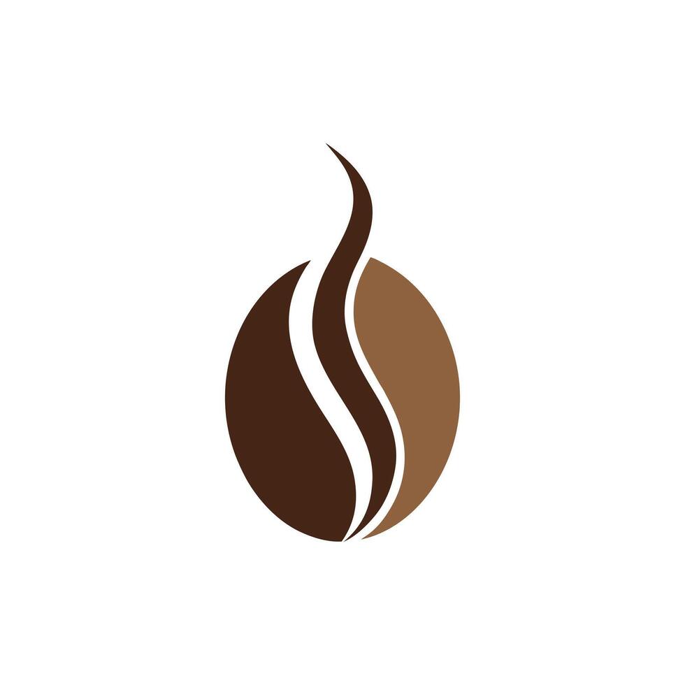 Coffee bean logo with brown and tan colors and two upward steam lines on white background vector