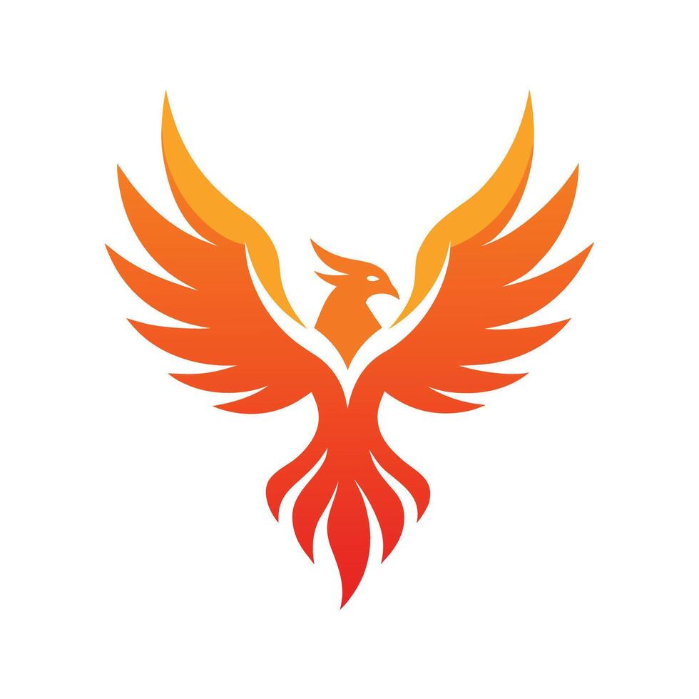 Orange Phoenix Bird Illustration with Outstretched Wings on White Background vector