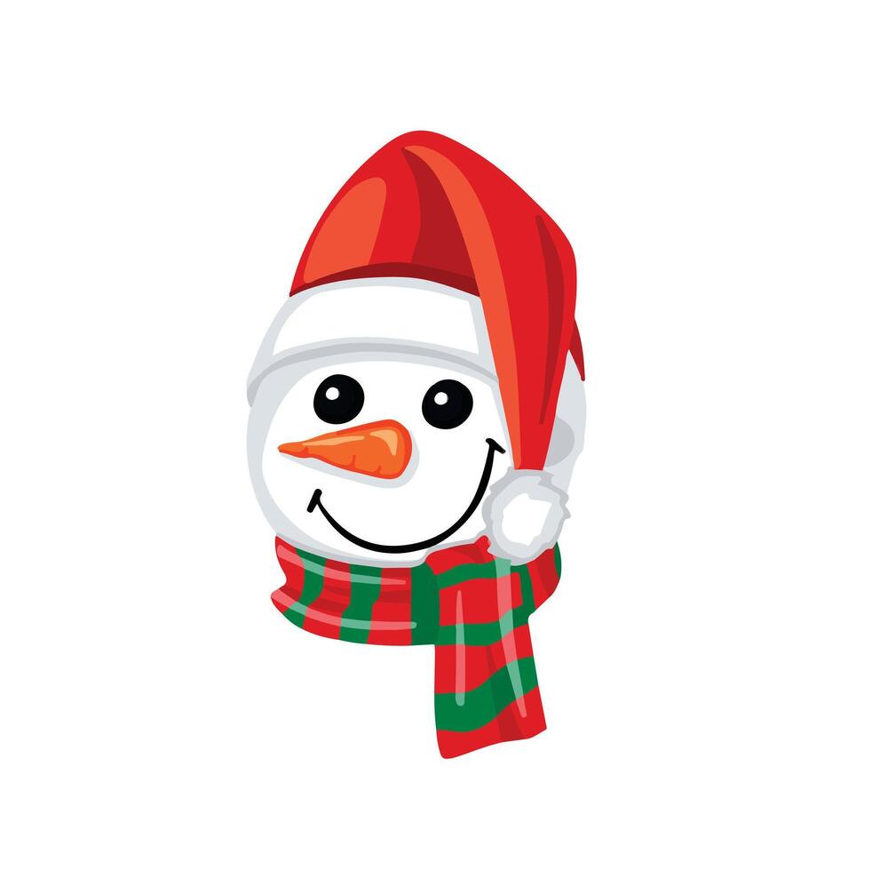 Snowman head in hat scarf, illustration vector
