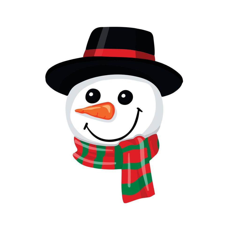 Snowman in a hat and striped scarf, illustration vector