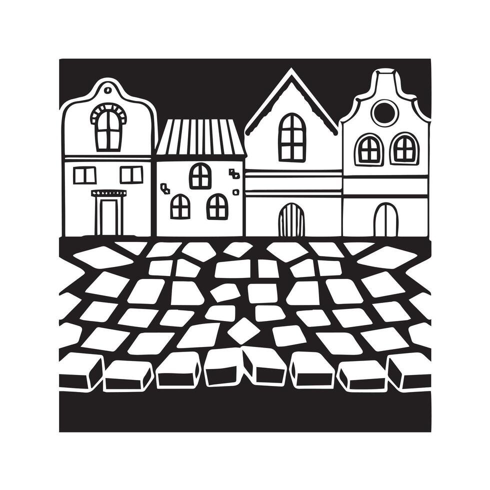 Stone products, pavement paving stones in the yard monochrome vector