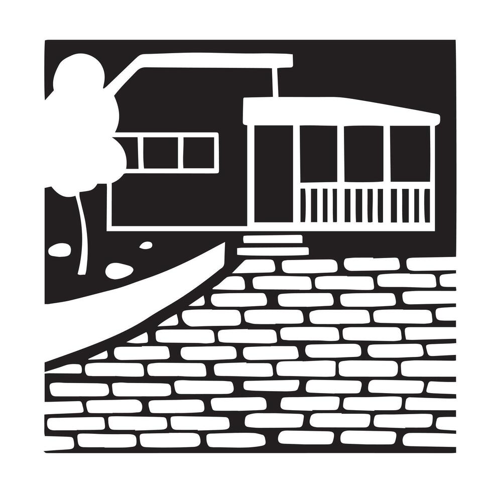 Stone products, tiles in the yard monochrome vector
