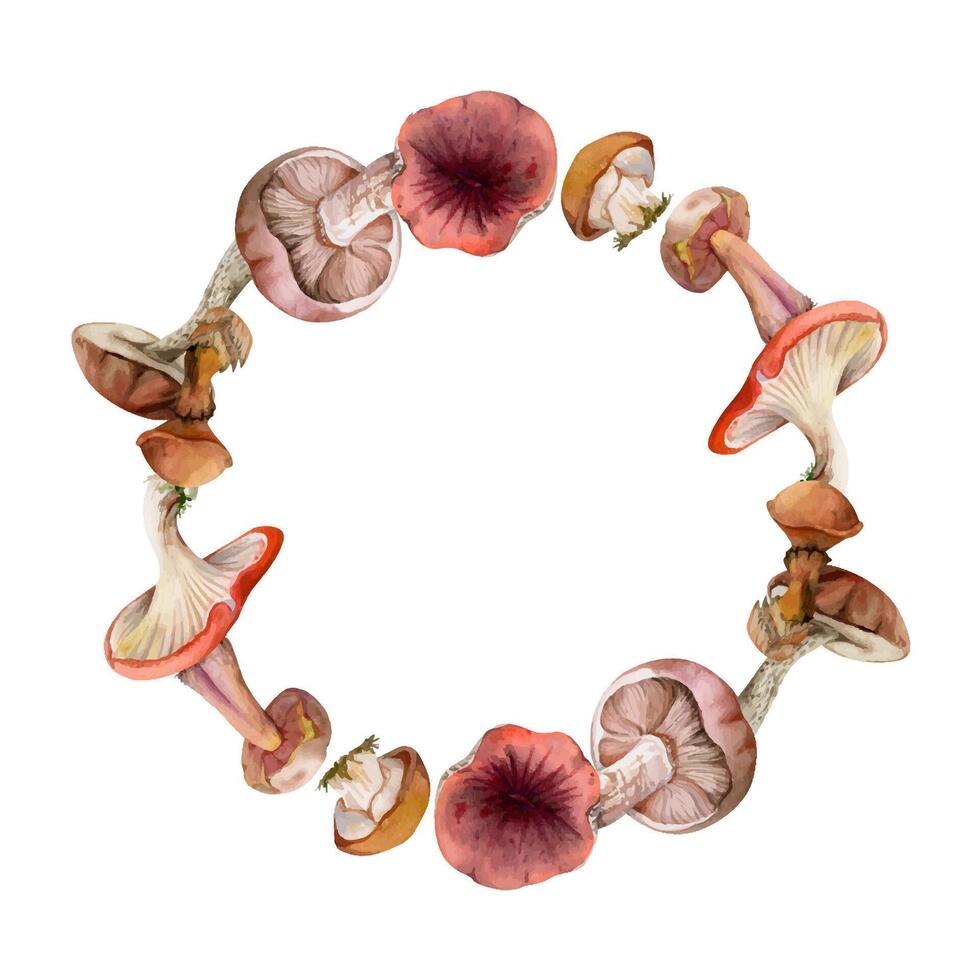 Watercolor mushroom circle design vector