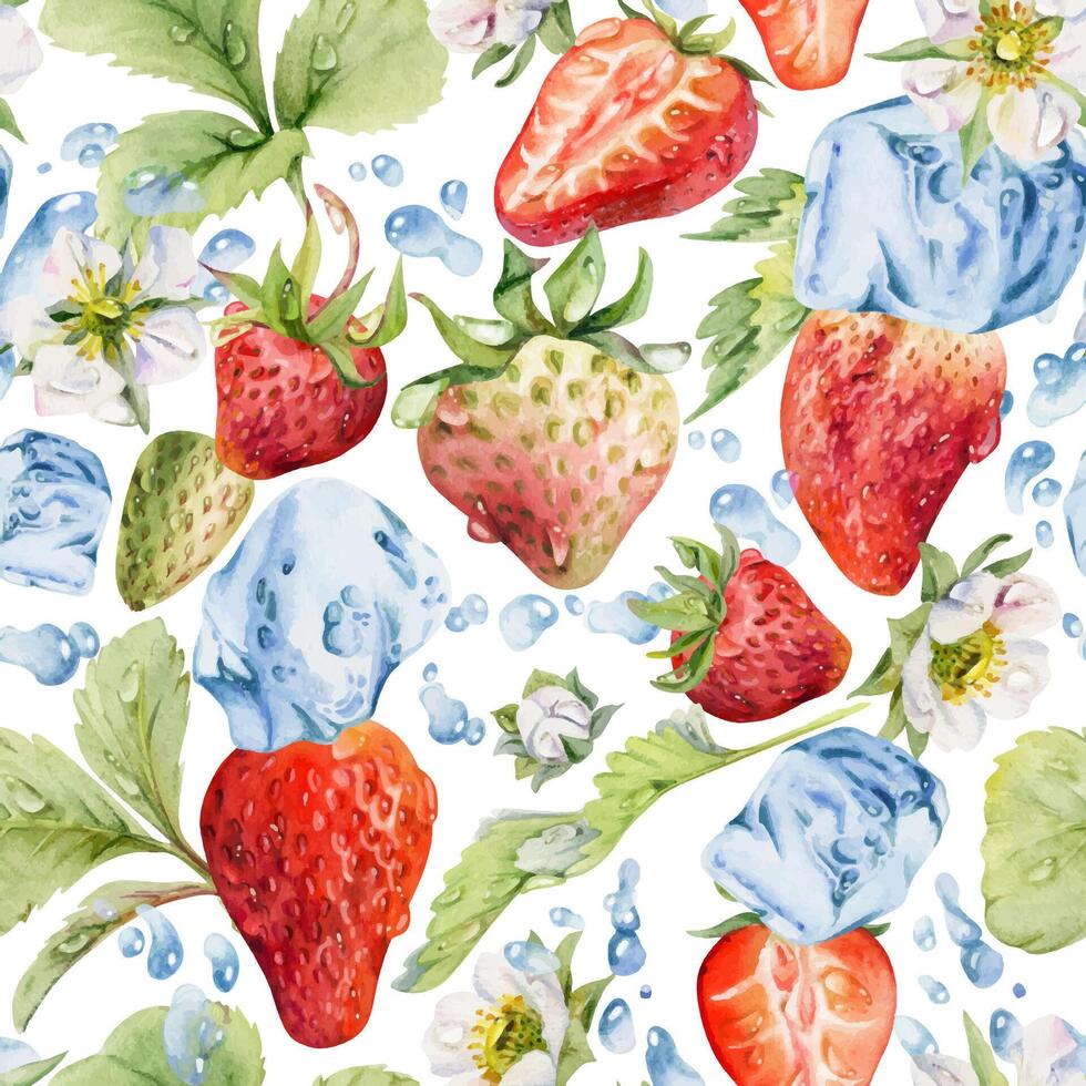 Colorful strawberries with ice cubes illustration vector