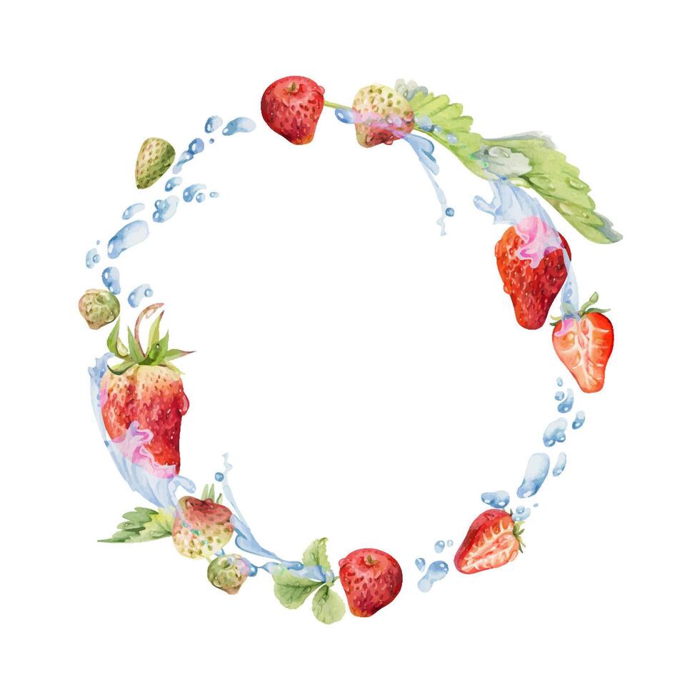 Watercolor strawberries in circular design vector