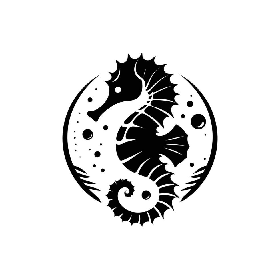 Seahorse Silhouette Stencil Illustration on White vector