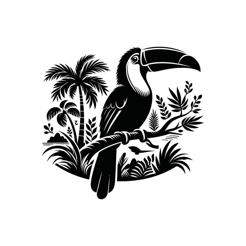 illustration of Toucan Logo Icon in Black on White Background vector