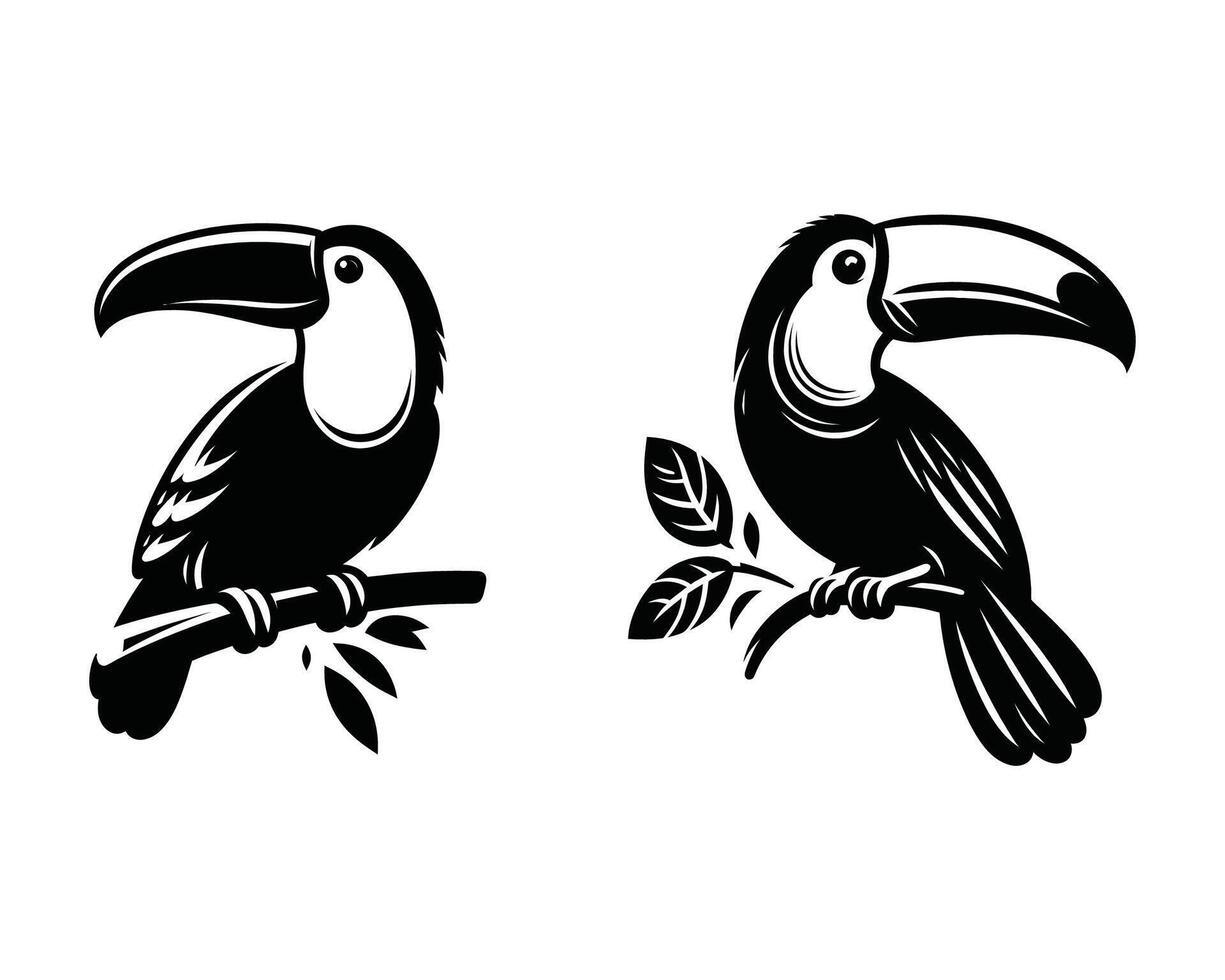 Toucan Logo Icon in Black Style on White Background, Set vector